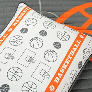 Lush Decor Basketball Game Reversible Oversized 5 Piece Quilt Set - Cozy & Soft Kids Sports Themed Bedding Set - Full/ Queen, Charcoal