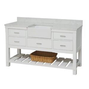 Kitchen Bath Collection Charlotte 60-inch Single Farmhouse Vanity (Engineered Carrara/White): Includes White Cabinet with Engineered Carrara Countertop and White Ceramic Apron Sink