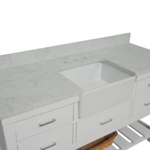 Kitchen Bath Collection Charlotte 60-inch Single Farmhouse Vanity (Engineered Carrara/White): Includes White Cabinet with Engineered Carrara Countertop and White Ceramic Apron Sink