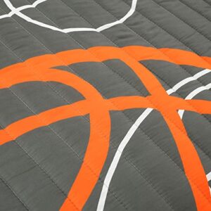 Lush Decor Basketball Game Reversible Oversized 5 Piece Quilt Set - Cozy & Soft Kids Sports Themed Bedding Set - Full/ Queen, Charcoal