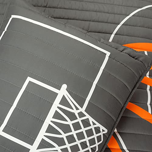 Lush Decor Basketball Game Reversible Oversized 5 Piece Quilt Set - Cozy & Soft Kids Sports Themed Bedding Set - Full/ Queen, Charcoal