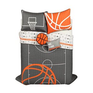 Lush Decor Basketball Game Reversible Oversized 5 Piece Quilt Set - Cozy & Soft Kids Sports Themed Bedding Set - Full/ Queen, Charcoal