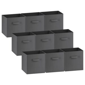 cube storage bins - 11 inch storage cubes (9 pack) | fabric cubby basket for home, kids room & nursery | dual handles, foldable | cube organizer storage bin (dark grey)