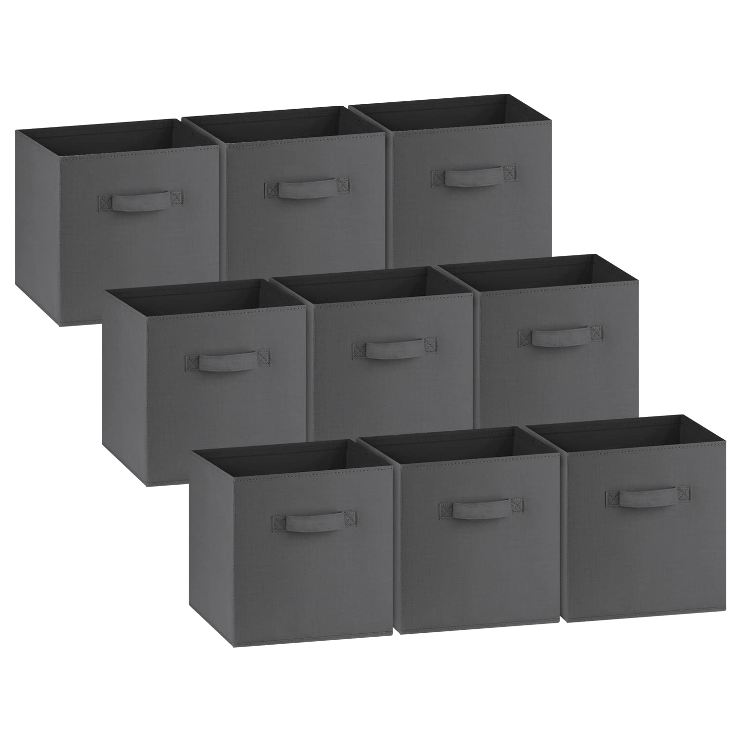 Cube Storage Bins - 11 Inch Storage Cubes (9 Pack) | Fabric Cubby Basket for Home, Kids Room & Nursery | Dual Handles, Foldable | Cube Organizer Storage Bin (Dark Grey)