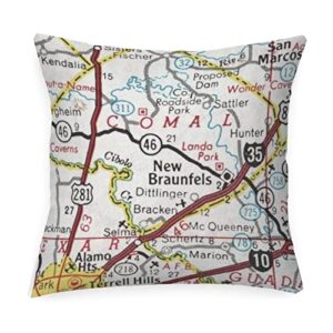 new braunfels texas vintage map outdoor pillowcase usa state map accent waterproof pillows retro outdoor waterproof decorative pillow cover for patio furniture tent garden 18x18in