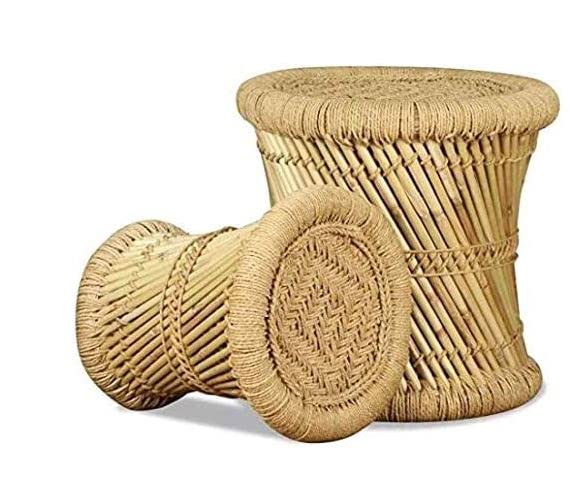 KAM Home Handicrafts Bamboo Stool MUDDA Stool Set of 2 PCS Chair/Stool/Muddha/Mudda for Outdoor Indoor Furnishing 2 Piece