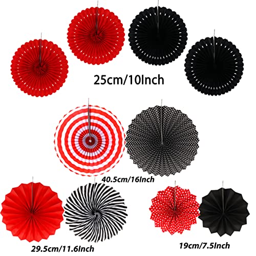 ZERODECO Party Decorations, 41 Pcs Black and Red Papar Fans Pompoms Garlands String Tissue Paper Tassel for Graduation Bridal Baby Shower Wedding Boy Girl Birthday Party