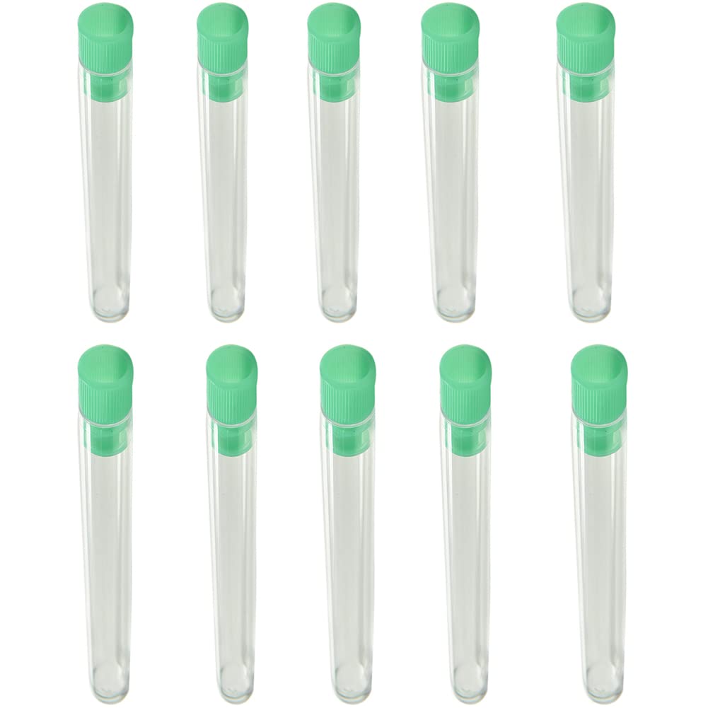 10Pcs 7x100mm Test Tubes with Green Caps Clear Plastic Test Tubes Set for Halloween, Christamas, Scientific Themed Kids Birthday Party Supplies, Daily Storage Home Storage Box Sealed Bottle.