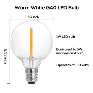 SUNTHIN 25 Pack G40 LED Bulbs, 1W LED Bulbs with E12 Base, 5 Watt Incandescent Bulbs Equivalent, Warm White 2700K, Replacement Bulbs for Globe String Lights, Indoor & Outdoor Use