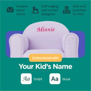 Keet Personalized Toddler Chair, Customize with Name, Personalized Kids Chair, Embroidered with Name, Kids Armchair Personalized, Easy to Coordinate, Ages 2-5 Years, Kid Sofa Chair, Gingham Lavender