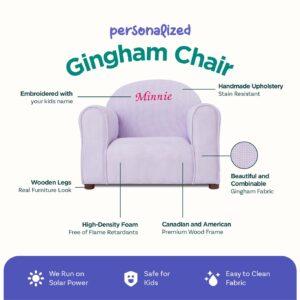 Keet Personalized Toddler Chair, Customize with Name, Personalized Kids Chair, Embroidered with Name, Kids Armchair Personalized, Easy to Coordinate, Ages 2-5 Years, Kid Sofa Chair, Gingham Lavender