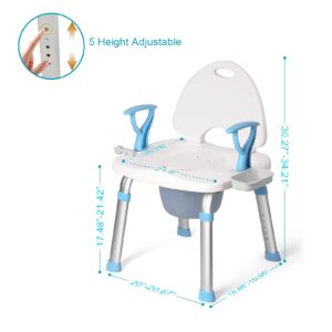 2 in 1 450lbs Shower Chair for Inside Shower Bath Seat with Commode Bath Bench with Back and Arms Bathroom Shower Seat for Senior and Disabled