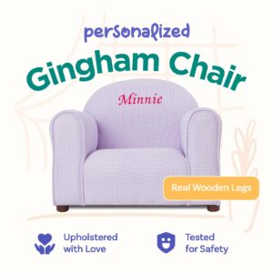 Keet Personalized Toddler Chair, Customize with Name, Personalized Kids Chair, Embroidered with Name, Kids Armchair Personalized, Easy to Coordinate, Ages 2-5 Years, Kid Sofa Chair, Gingham Lavender