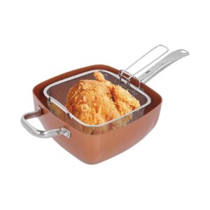 frying pan, 4pcs stainless steel saucepan portable non stick deep fryer multifunctional kitchen wok chip pans with basket and lid 25cm for steak chips crab