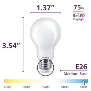 Philips LED A19 Ultra Definition Frosted Dimmable LED Light Bulbs - Flicker-Free 60w Light Bulbs with EyeComfort Technology - Daylight 5000K Lightbulb - 800 Lumen - E26 Base - 4 Pack