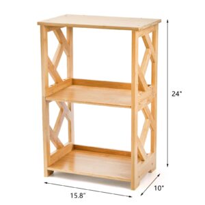 Frcctre 3-Tier Bamboo End Table Side Table Bedside Nightstand, 2 Shelf Small Bookshelf Bookcase, Multifunctional Display Rack Storage Stand for Bathroom, Bedroom and Living Room