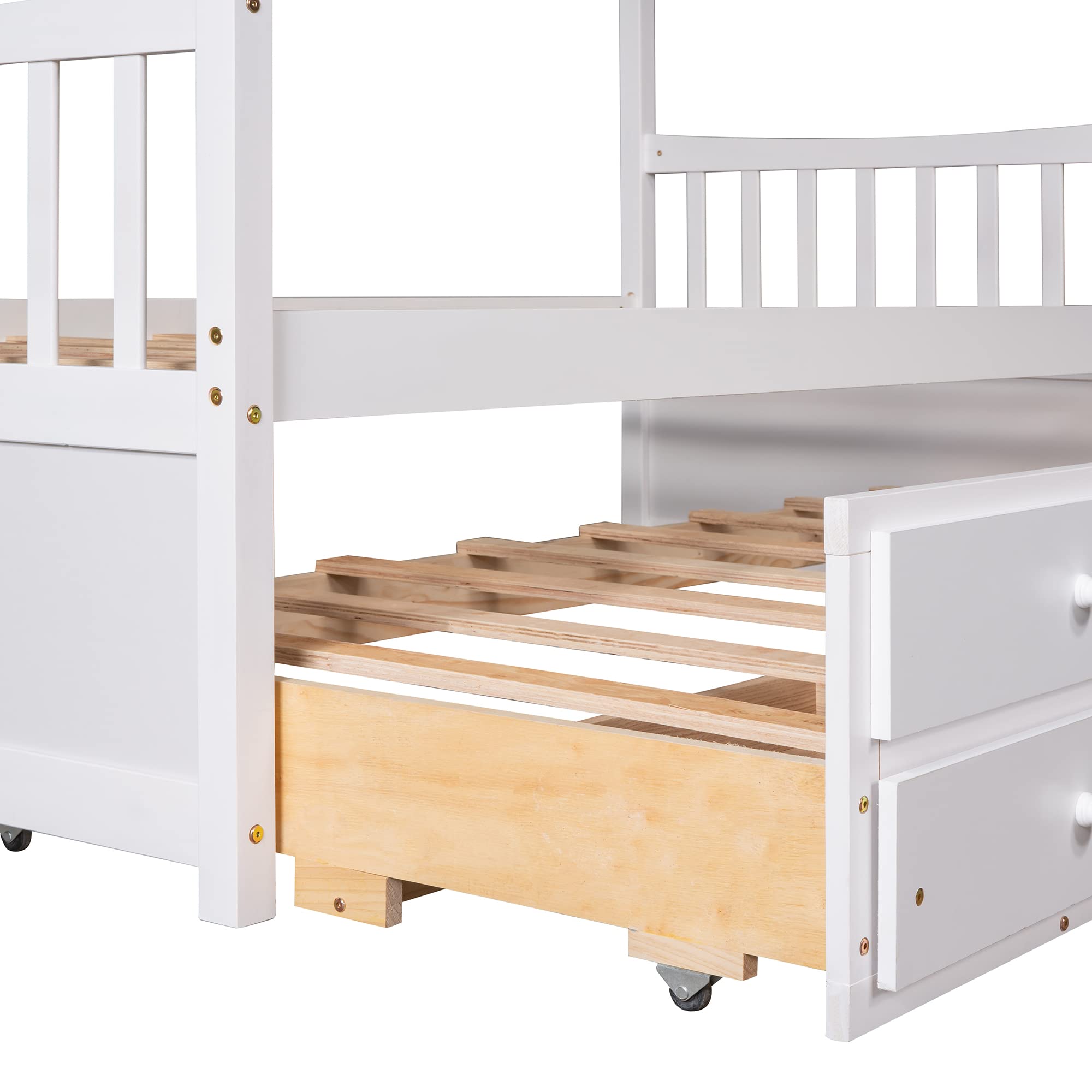 Bellemave Twin House Bed with Trundle and 3 Storage Drawers, Twin Captain's Beds Wooden Storage Daybed Frame for Kids Teens Boys Girls (Twin Size, White)