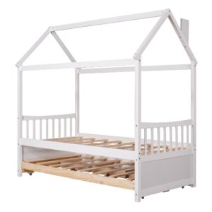 Bellemave Twin House Bed with Trundle and 3 Storage Drawers, Twin Captain's Beds Wooden Storage Daybed Frame for Kids Teens Boys Girls (Twin Size, White)