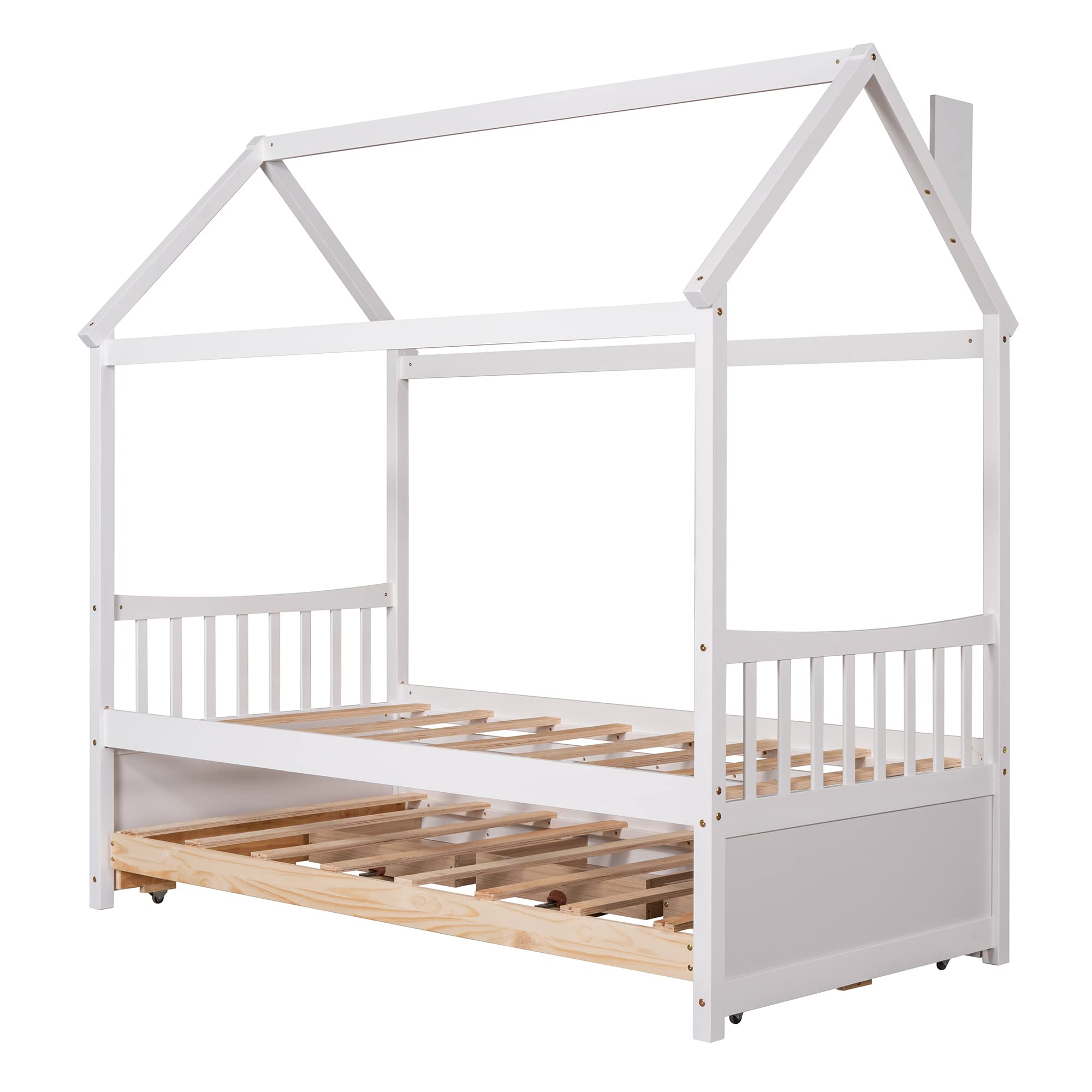 Bellemave Twin House Bed with Trundle and 3 Storage Drawers, Twin Captain's Beds Wooden Storage Daybed Frame for Kids Teens Boys Girls (Twin Size, White)