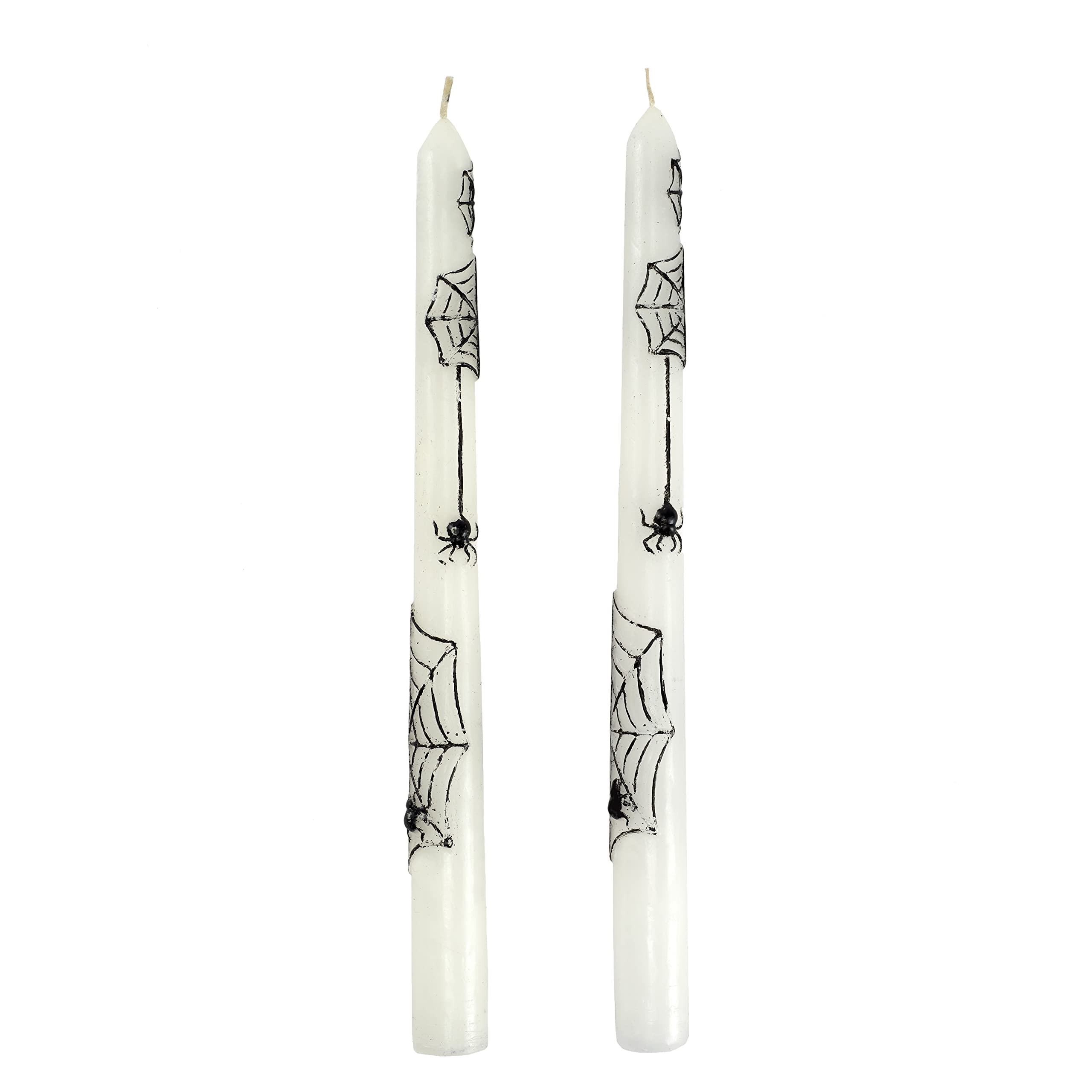 Halloween Candle Set - Spider Web Spooky Dinner Candles - Set of 2, White