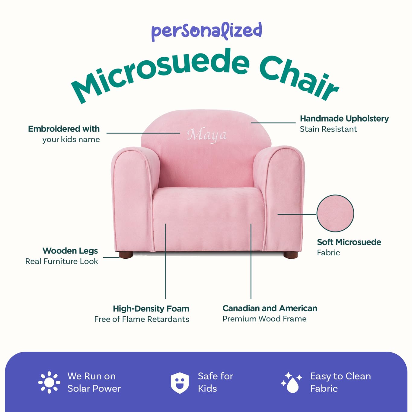 Keet Personalized Toddler Chair, Customize with Name, Personalized Kids Chair, Embroidered with Name, Kids Armchair Personalized, Easy to Coordinate, Ages 2-5 Years, Kid Sofa Chair, Microsuede Pink