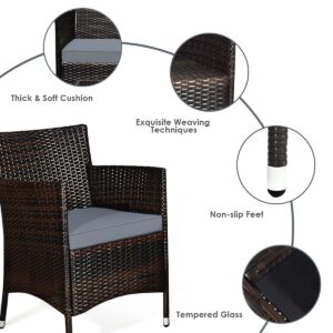 RELAX4LIFE 4-Piece Patio Furniture Set - Wicker Rattan Chairs w/Tempered Glass Coffee Table & Seat Cushions, Sofa Set for Garden Backyard Porch Balcony, Outdoor Conversation Set (Grey, 1)