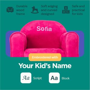 KEET Personalized Toddler Chair, Customize with Name, Personalized Kids Chair, Embroidered with Name, Kids Armchair Personalized, Easy to Coordinate, Ages 2-5 Years Kid Sofa Chair, Microsuede Hot Pink