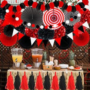 ZERODECO Party Decorations, 41 Pcs Black and Red Papar Fans Pompoms Garlands String Tissue Paper Tassel for Graduation Bridal Baby Shower Wedding Boy Girl Birthday Party