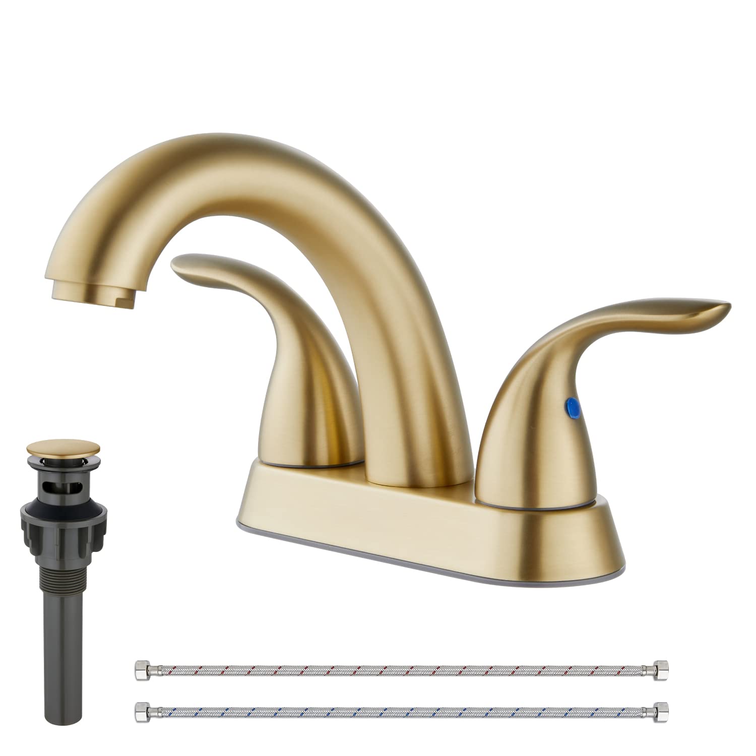 Cinwiny 4 Inch Centerset Bathroom Sink Faucet 2 Handle Vanity Faucet Bathroom Faucet Deck Mount Lavatory Faucet with Pop up Drain Assembly,Brushed Gold