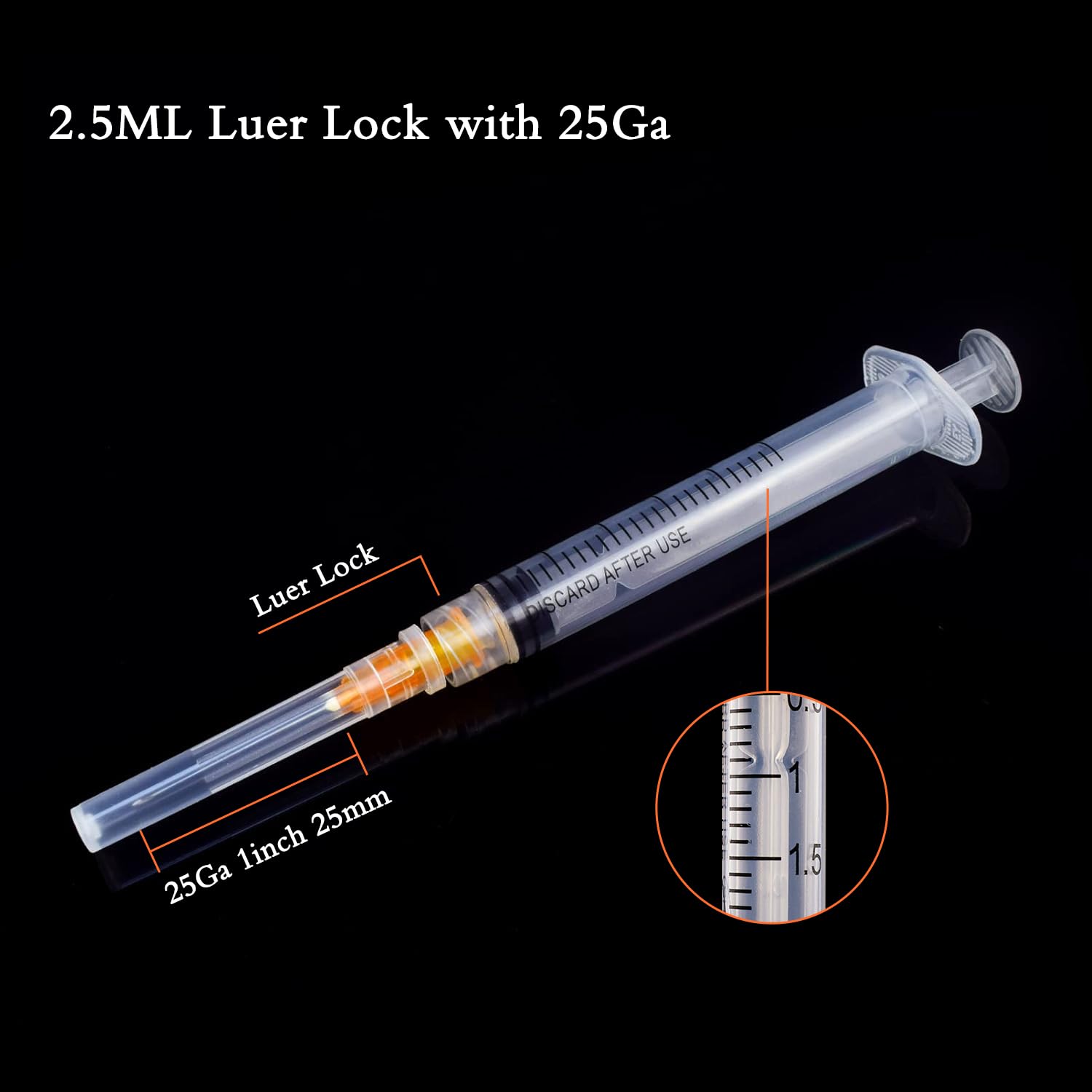 20Pack 2.5ml Syringes with 25 Gauge 1 Inch Needle for Industrial, Scientific Labs, Liquid Dispensing, Oil or Glue Applicator, Individually Wrapped