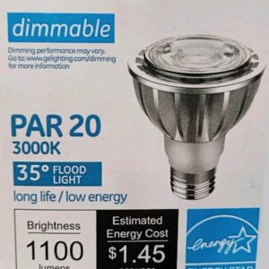 GE 38130 LED PAR20 Flood Light, 1100 Lumens, 3000K, 35 Degree Beam Angle, Dimmable, 12 watts, 15000 Hours, Energy Star