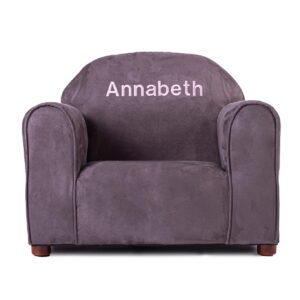 keet personalized toddler chair, customize with name, personalized kids chair, embroidered with name, kids armchair personalized, easy to coordinate, ages 2-5 years kid sofa chair, microsuede charcoal