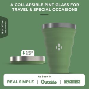 HYDAWAY Collapsible Pint - 16 oz, Silicone & Steel Rim I Collapsible Cup for Beer, Water & Soda, Portable Drinking Cup for Party, Camping, Backpacking & Hiking, Folding Travel Cups Collapse to 1-inch