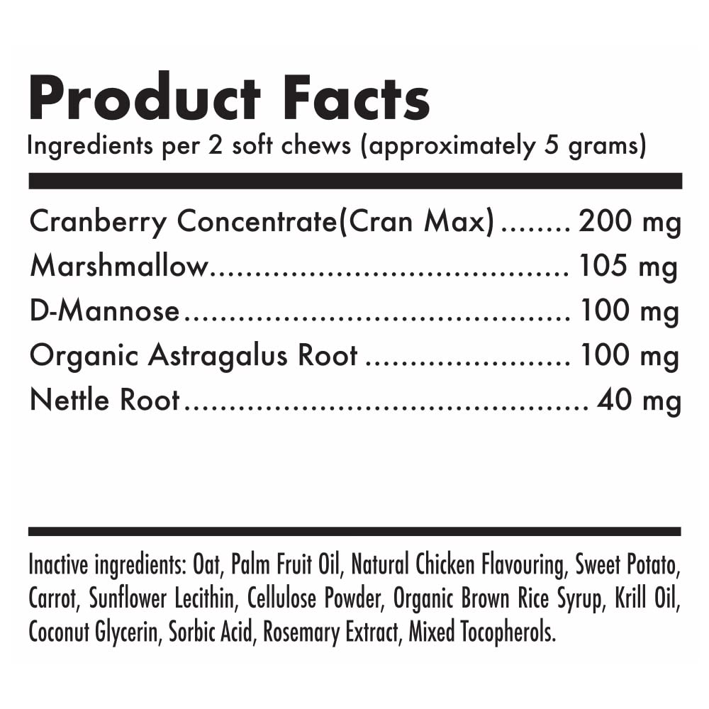 Cranberry UTI Chews for Dogs Bladder Support + D-Mannose Supports Kidney Urinary Tract and Bladder Health Natural Cranberry Wellness Supplement Immune System Booster Natural Pet Antioxidant 30 Chews