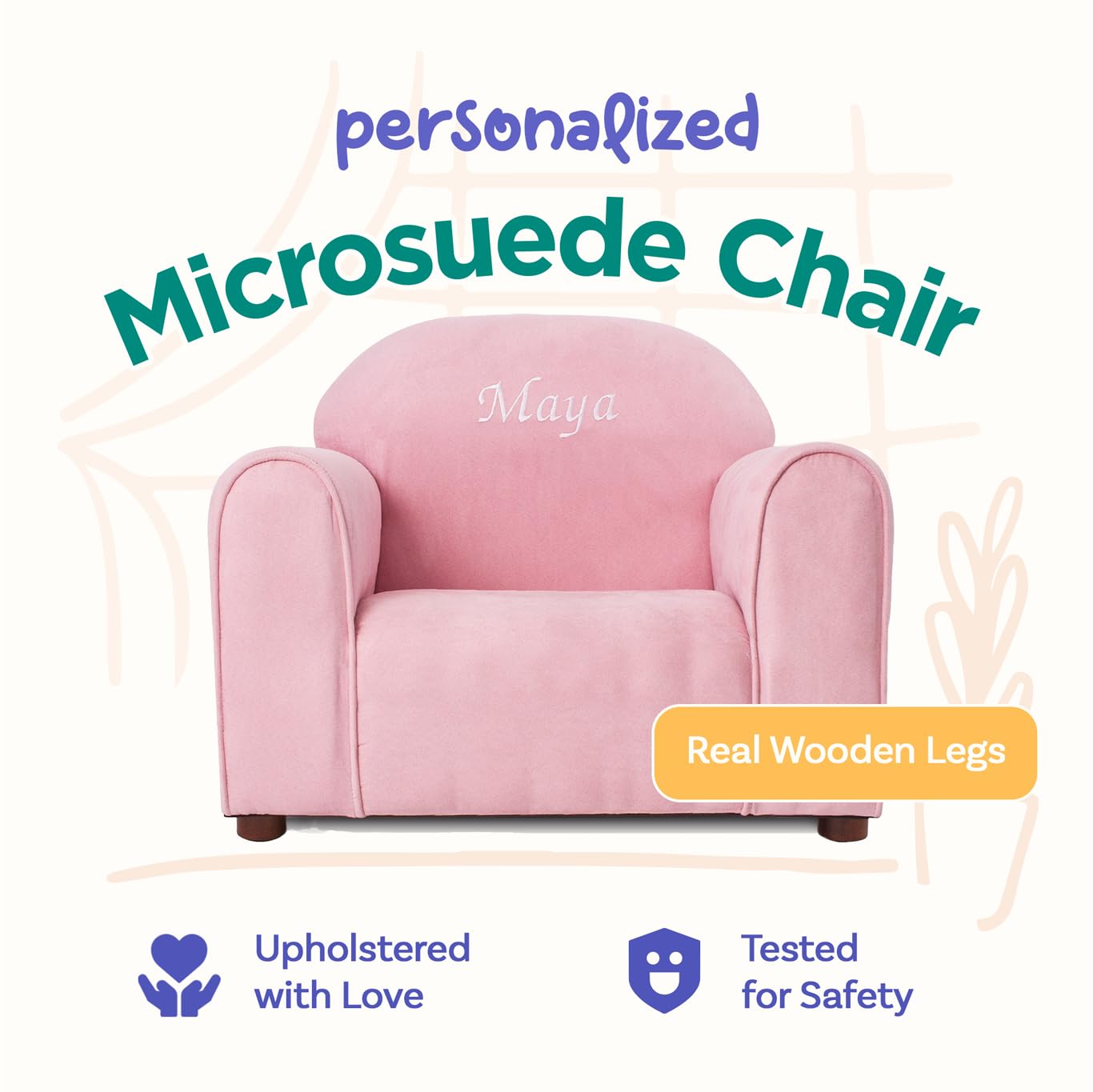 Keet Personalized Toddler Chair, Customize with Name, Personalized Kids Chair, Embroidered with Name, Kids Armchair Personalized, Easy to Coordinate, Ages 2-5 Years, Kid Sofa Chair, Microsuede Pink