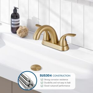 Cinwiny 4 Inch Centerset Bathroom Sink Faucet 2 Handle Vanity Faucet Bathroom Faucet Deck Mount Lavatory Faucet with Pop up Drain Assembly,Brushed Gold