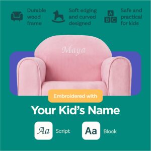 Keet Personalized Toddler Chair, Customize with Name, Personalized Kids Chair, Embroidered with Name, Kids Armchair Personalized, Easy to Coordinate, Ages 2-5 Years, Kid Sofa Chair, Microsuede Pink