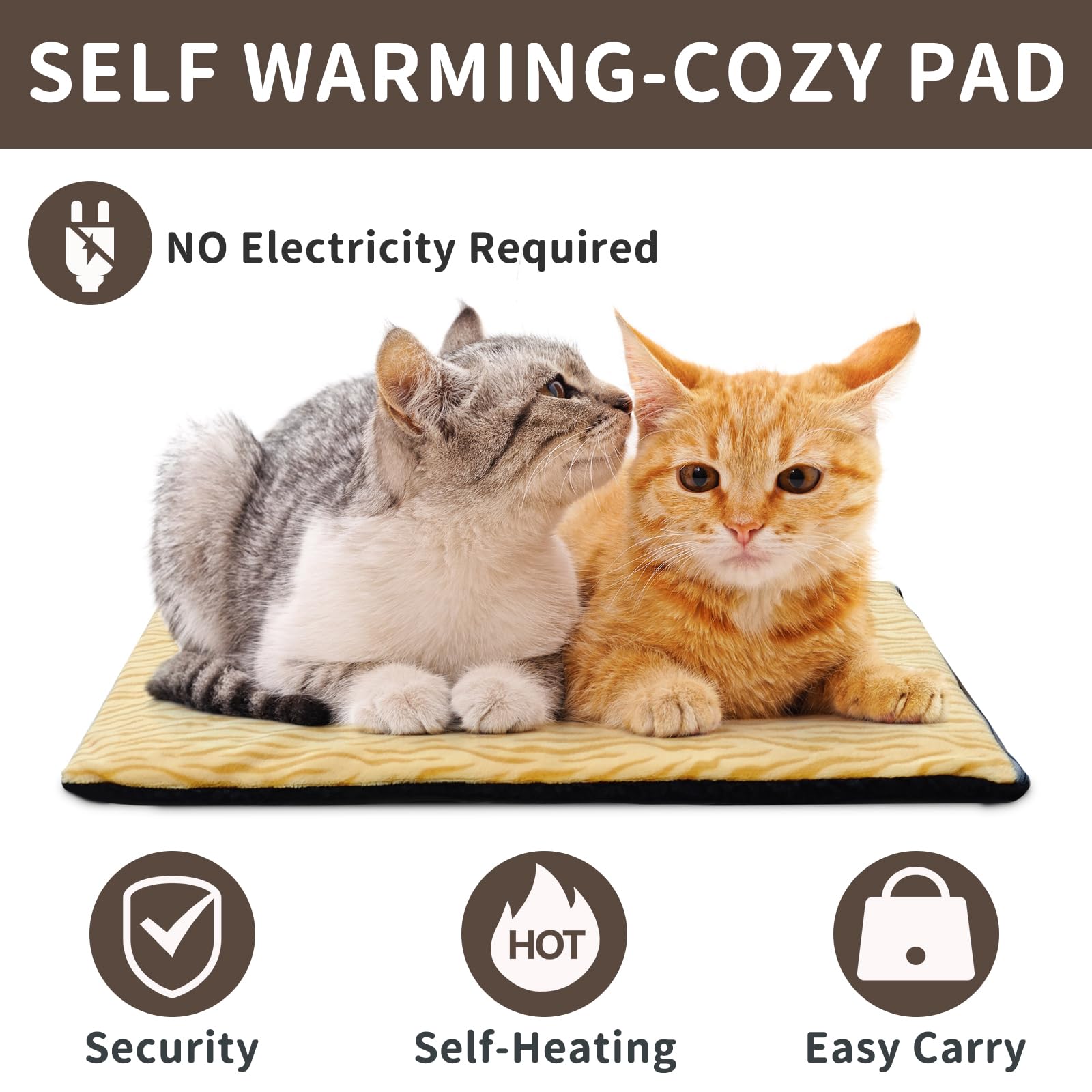 AUPETEK Self-Warming Cat Bed Indoor/Outdoor Super Soft Self Heating Pet Mat Washable Thermal Pad for Cat & Dog 21x15.7 inch