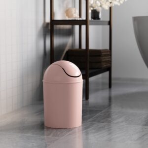 Umbra 1.25-Gallon Mini Waste Can w/Swing-Top Lid - Small Garbage Bin for Compact Spaces Under Tables & Counters, Miniature Trashcan, Removable Lid for Kitchens Bathrooms Bedrooms Dorms, Pink