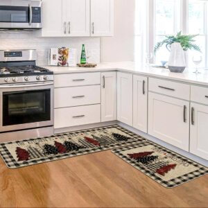 Artoid Mode Buffalo Plaid Xmas Tree Merry Christmas Kitchen Mats Set of 2, Winter Home Decor Low-Profile Kitchen Rugs for Floor - 17x29 and 17x47 Inch