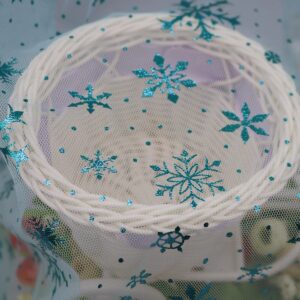 Queenbox 100x150cm Sparkle Snowflake Tulle Sequins Mesh Fabric Glitter Snow Flower Net Gauze for Christmas Wedding Party, Sky Blue + Blue Star