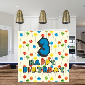 3rd Birthday Card Unisex - Lollipop Sweets Candy - Happy Birthday Card 3 Year Old Son Daughter Brother Sister Grandson Granddaughter Niece Nephew Cousin, 5.7 x 5.7 Inch Third Bday Greeting Card