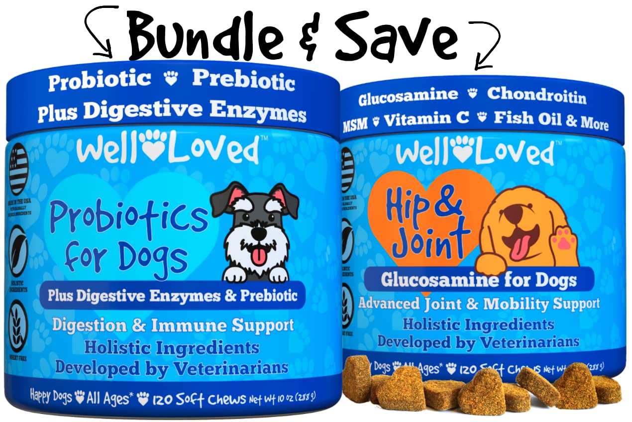 Well Loved Probiotics for Dogs and Joint Supplement for Dogs, Well Loved Dog Chews, Made in USA, Vet Developed, Dog Probiotic Chews, Glucosamine for Dogs