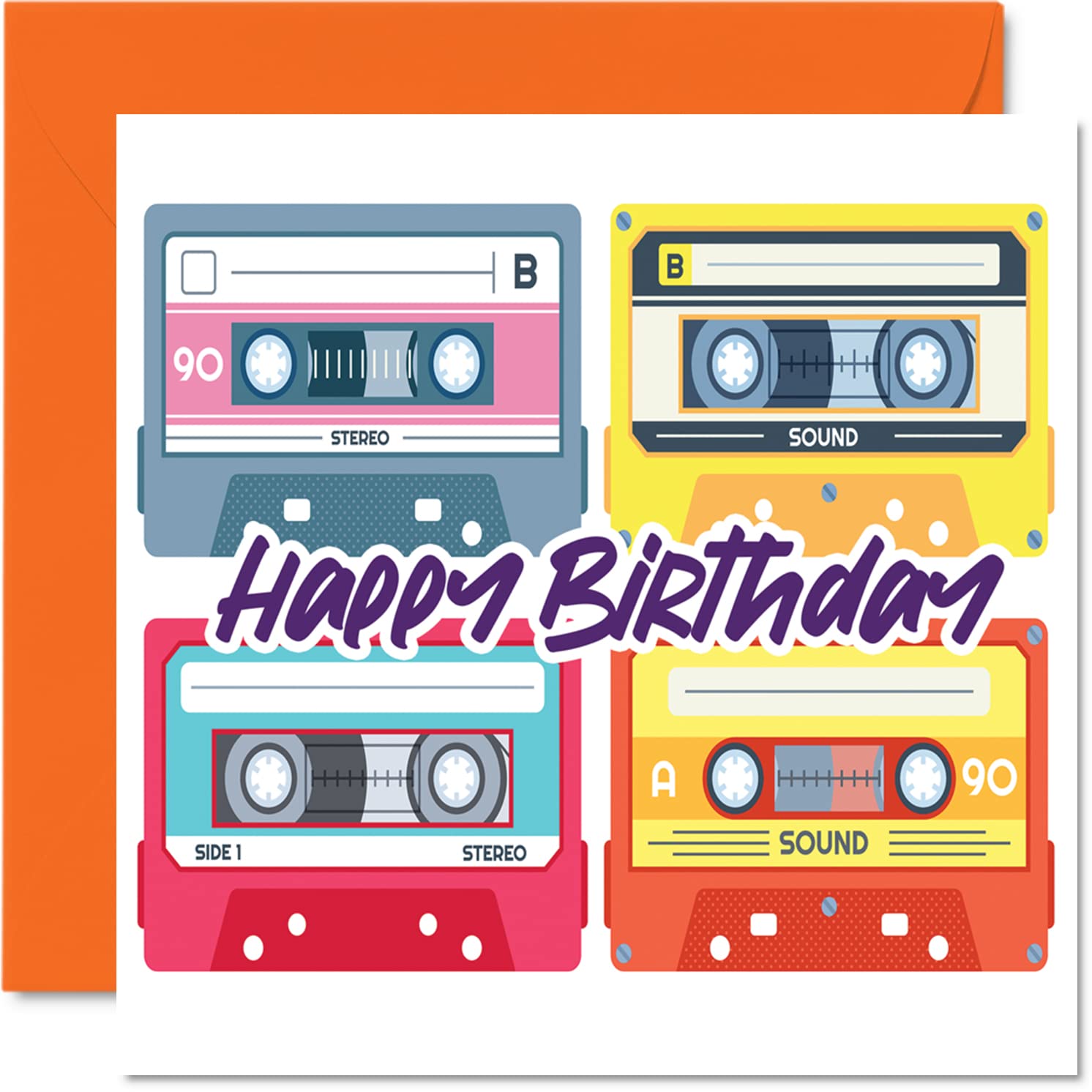 Retro Birthday Cards for Men Women - Music Cassette Tapes - Classic Birthday Card for Son Daughter Brother Sister Mum Dad Uncle Auntie Nan Grandad, 145mm x 145mm 30th 40th 50th Bday Greeting Cards