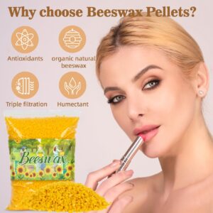 Yellow Natural Beeswax Pellets - CARGEN 430g Beeswax Pastilles Pure Bulk Bees Wax Pellets Food Grade for DIY Beewax Making Candles Skin Care Lip Balm Soap Lotion