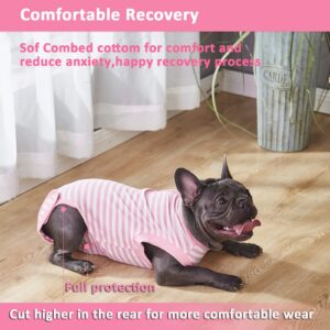 Wabdhally Dog Surgery Recovery Suit for Female Spay,Surgical Recovery Suit for Small Female Dogs,Soft Combed Cotton,Striped Pink Onesie S