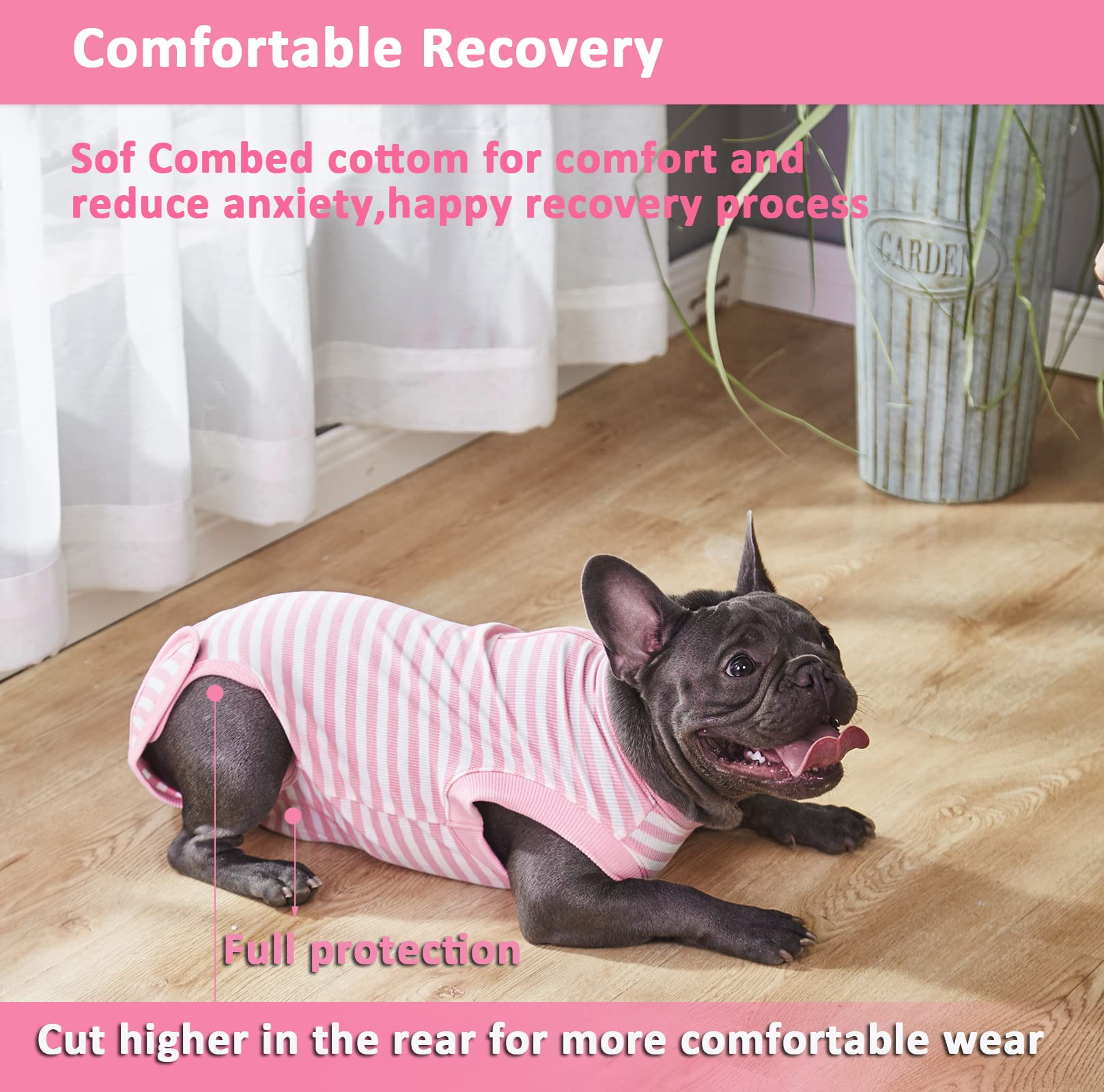 Wabdhally Dog Surgery Recovery Suit for Female Spay,Surgical Recovery Suit for Small Female Dogs,Soft Combed Cotton,Striped Pink Onesie S