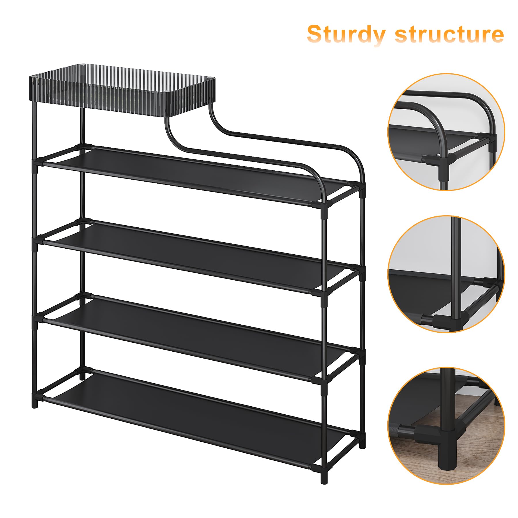 Sywhitta 4-Tier Free Standing Shoe Rack With Storage Boxes - High Capacity Organizer for Corridor, Living Room, Balcony, Bedroom