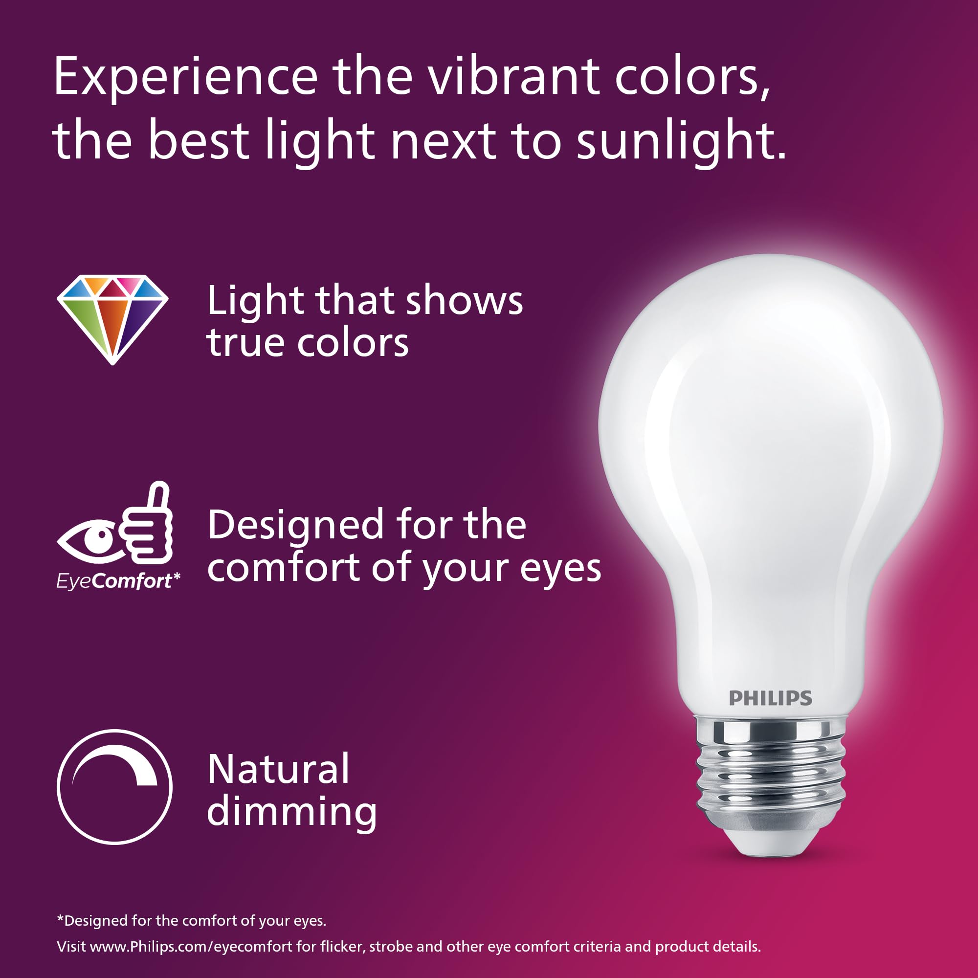 Philips LED A19 Ultra Definition Frosted Dimmable LED Light Bulbs - Flicker-Free 60w Light Bulbs with EyeComfort Technology - Daylight 5000K Lightbulb - 800 Lumen - E26 Base - 4 Pack