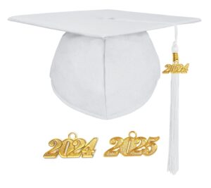 gradplaza matte graduation cap with tassel white graduation hat for high school college adult 2024 and 2025